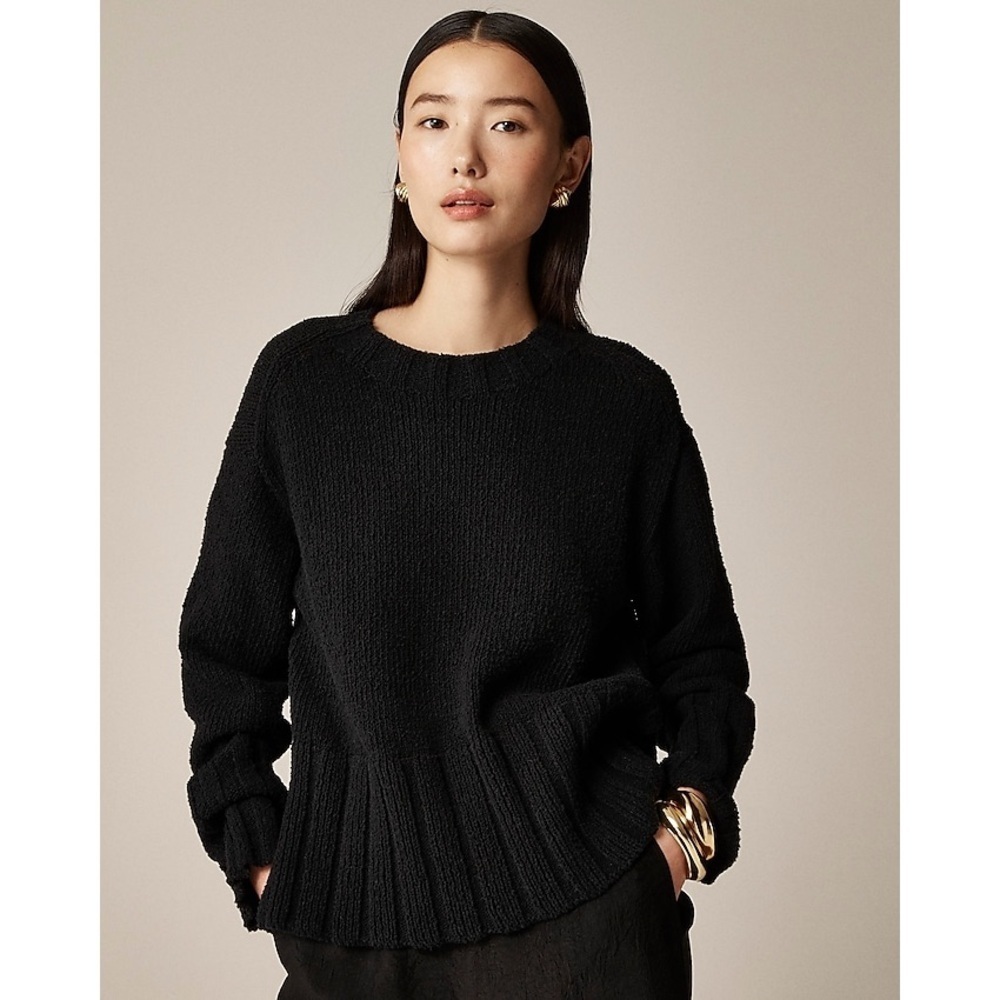 NWT J. Crew Marina Sweater in Textured Cotton Blend Black Chunky Knit
